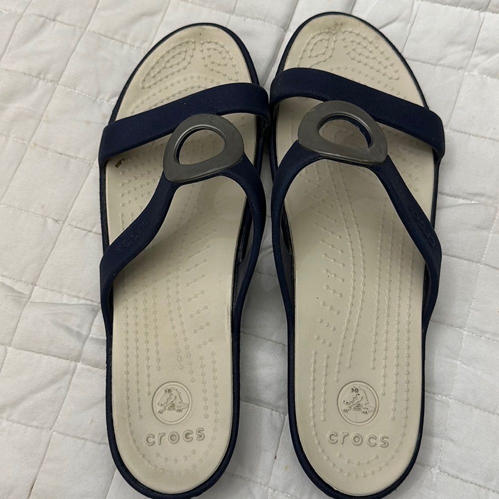 Crocs rubberBlue Strap Sandal Slipon Slingback women size10w right foot, 9w left